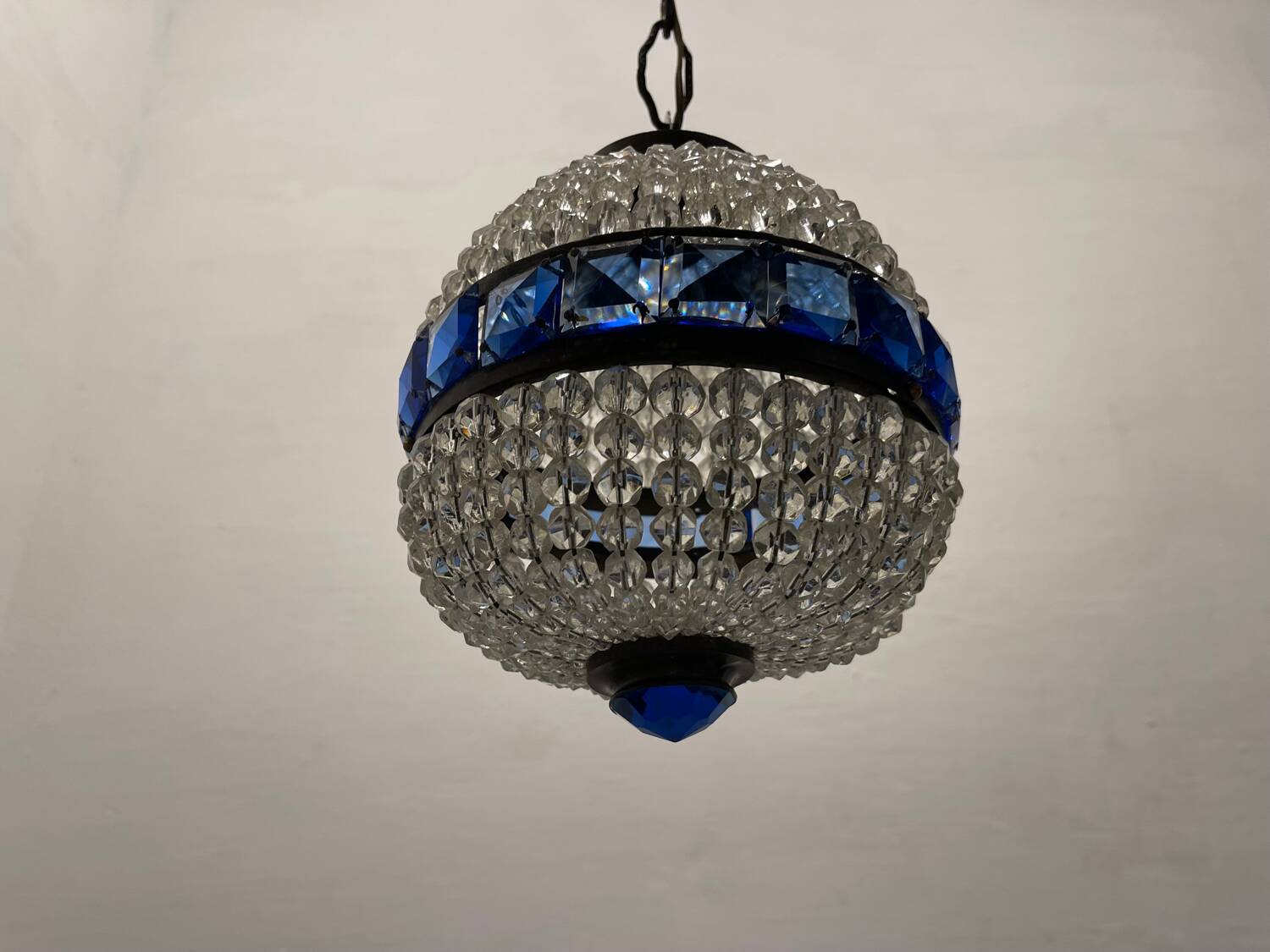 Crystal Beaded Bronze Light Pendant 1950’s