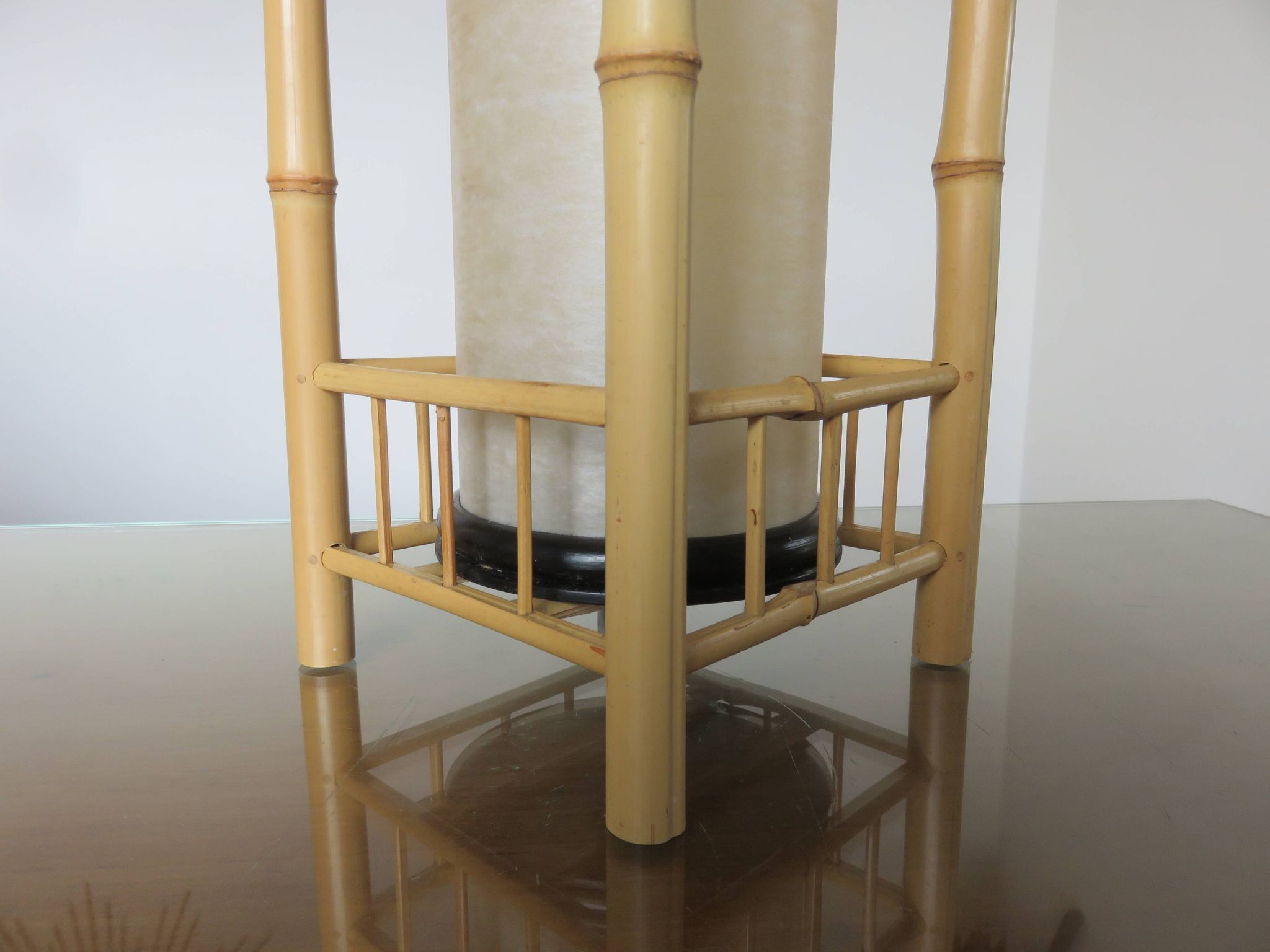 Large bamboo lamp with a tubular shade from the 70s and 80s.