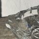 Classic square clear glass ashtray.