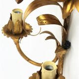 Golden metal flower sconces 1960 in pairs