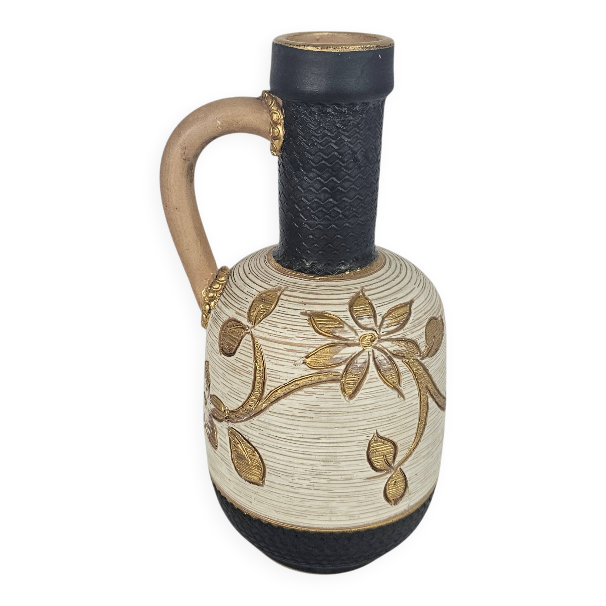 Fratelli Fanciullacci | Sgraffito | ear vase | gilded leaves | 1970s