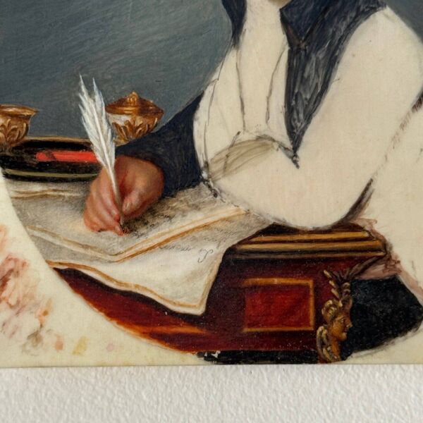 Miniature début XIXe représentant un homme en train d'écrire