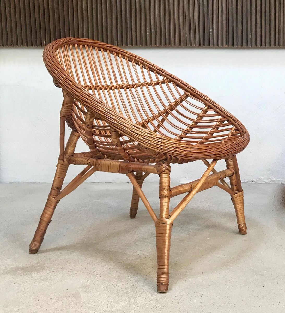 Easy Chair Hand-Woven in Wicker Rattan, Italy 1950s