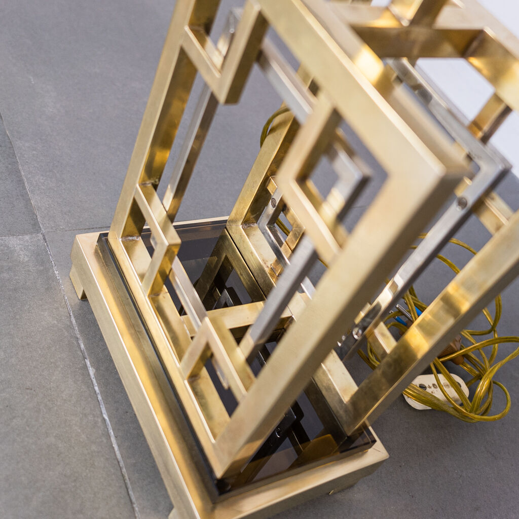 Golden metal table lamp from the 70s