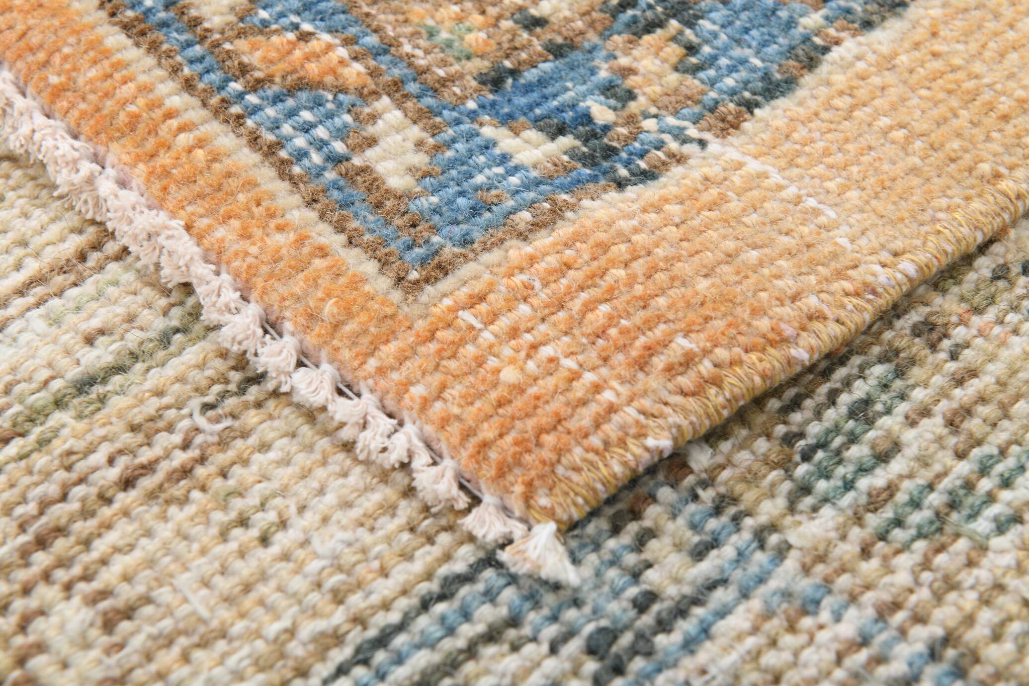 Tapis Persan Ancien Grand Format – Laine Nouée Main, Tons Beige & Bleu