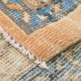 Tapis Persan Ancien Grand Format – Laine Nouée Main, Tons Beige & Bleu