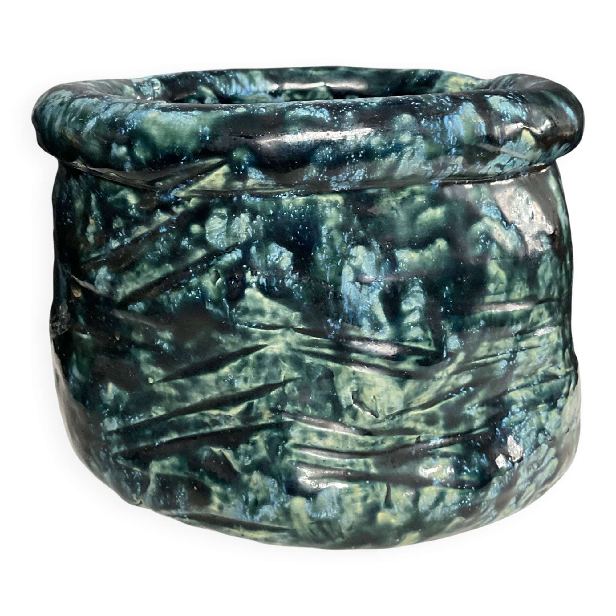 Vintage cache pot in glazed ceramic