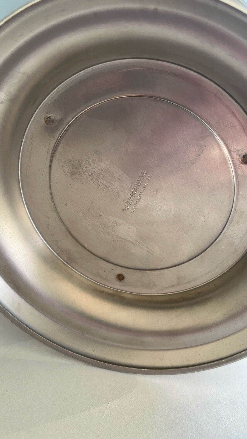 Stainless steel champagne bucket signed Guy Degrenne, antique metal decoration -