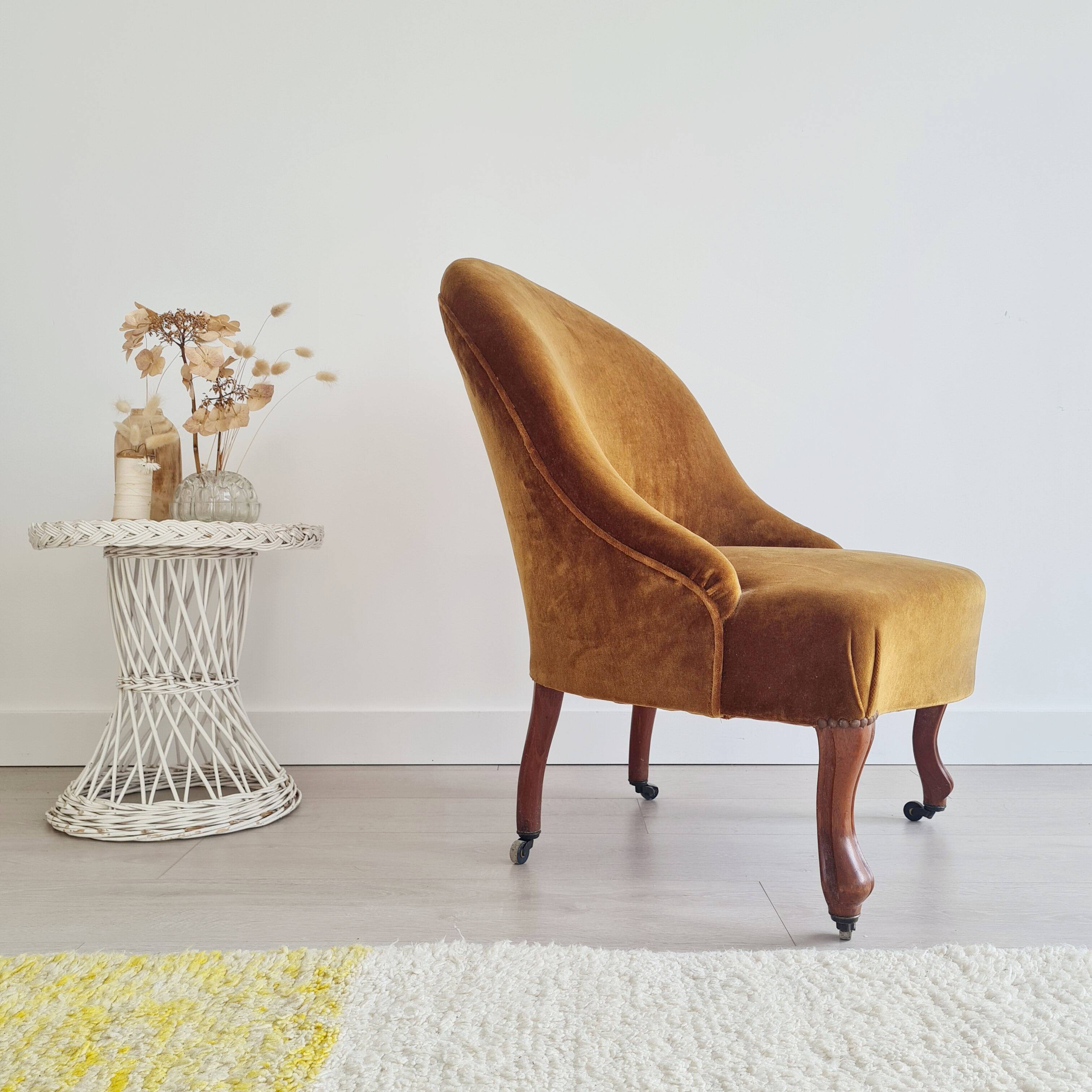 Dark ochre velvet toad armchair