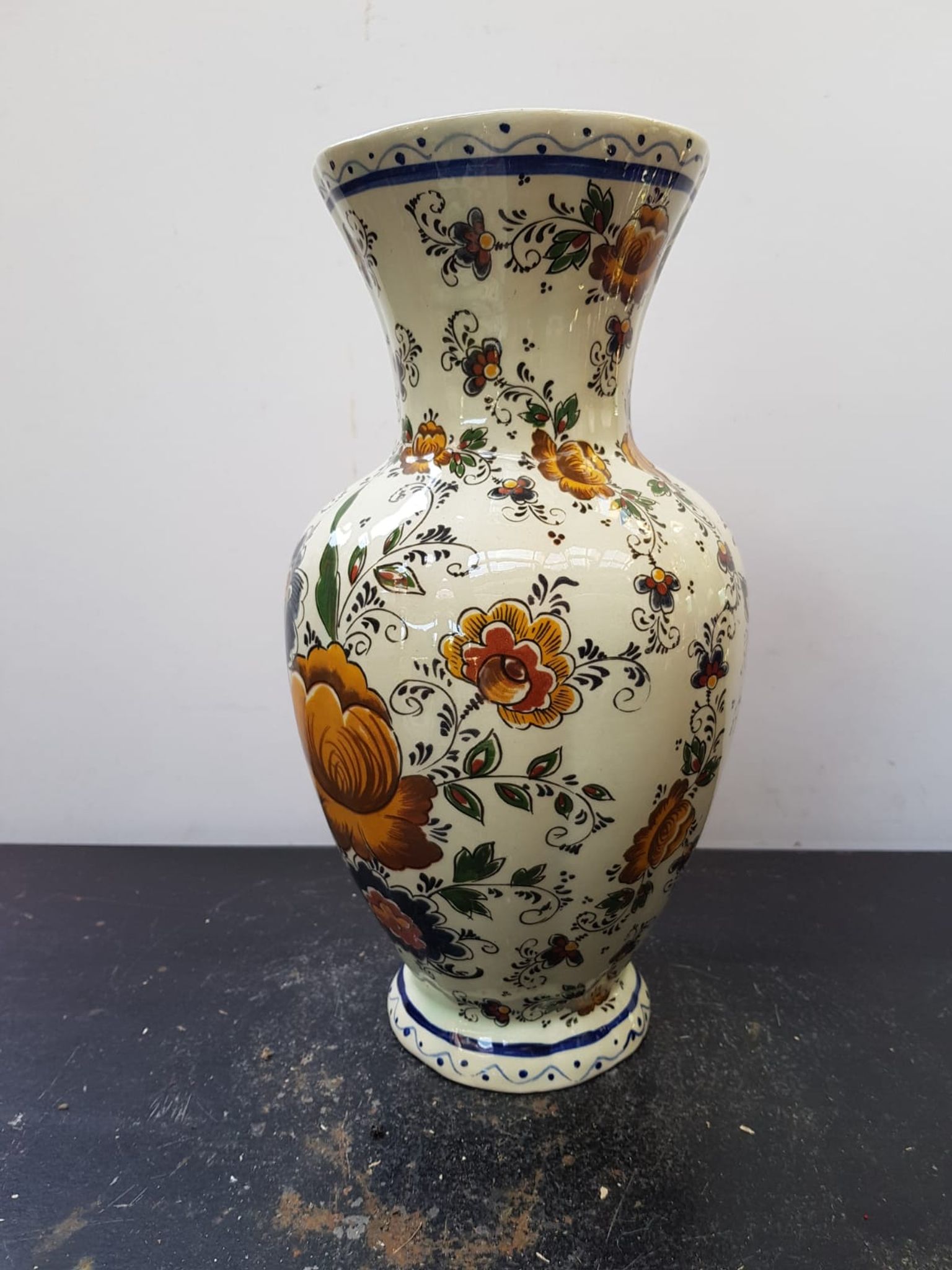 Old vase h becquet ceramic décor flowers made in belgium vintage