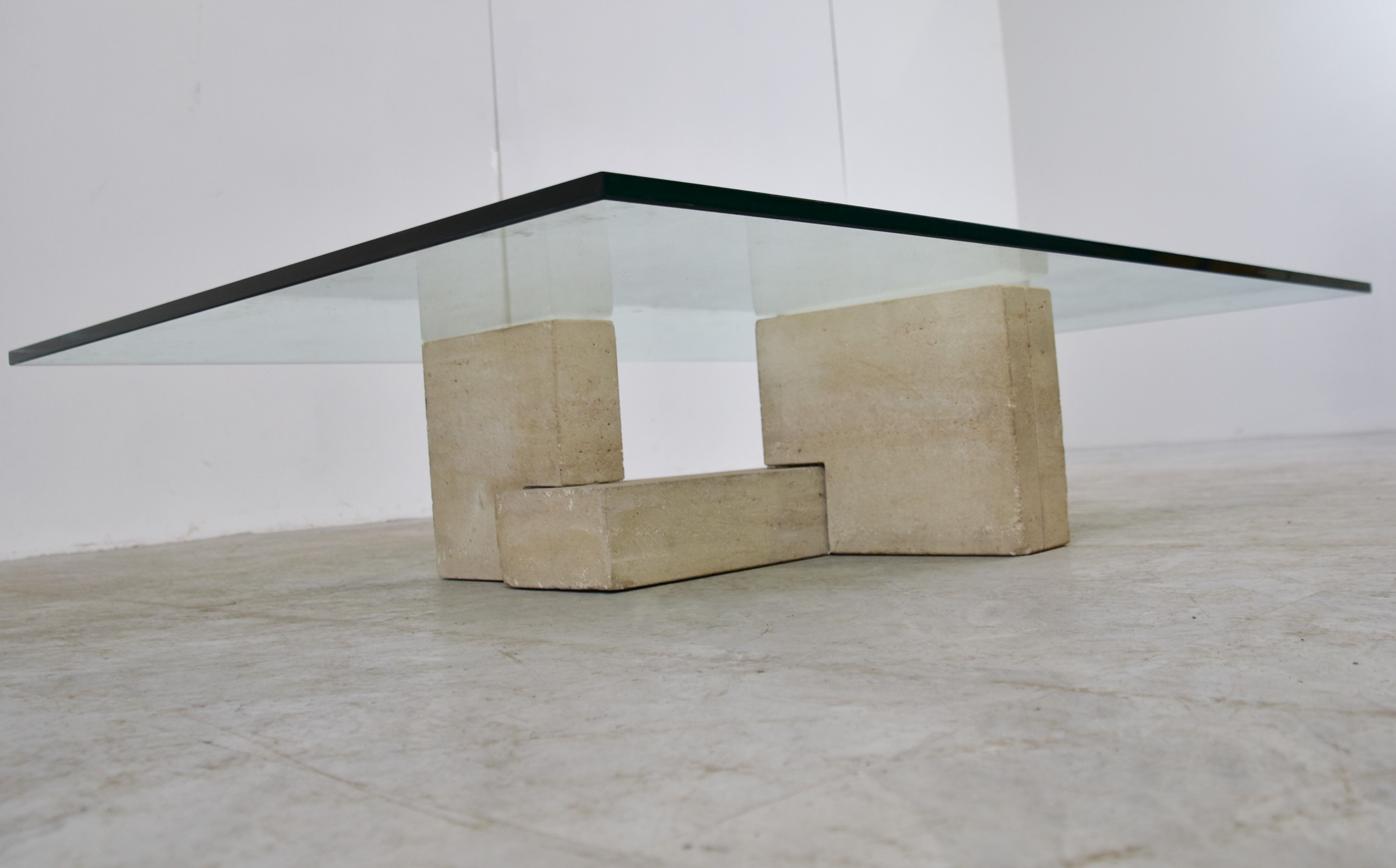 Vintage travertine coffee table Italy , 1970s