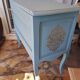 Commode en bois massif repeint bleu lagune style Louis XV à 2 tiroirs