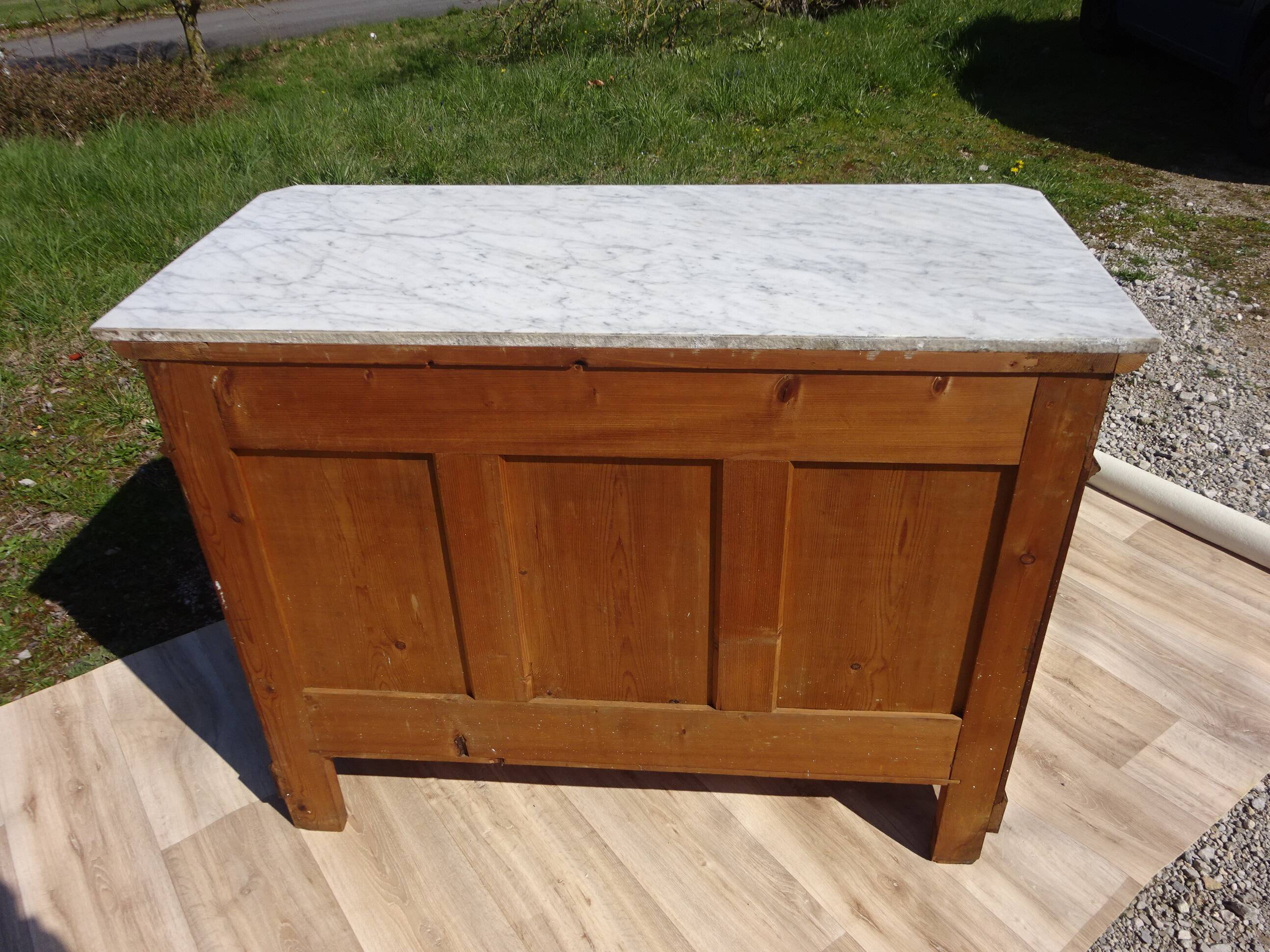 Ancienne commode Louis Philippe en noyer marbre blanc