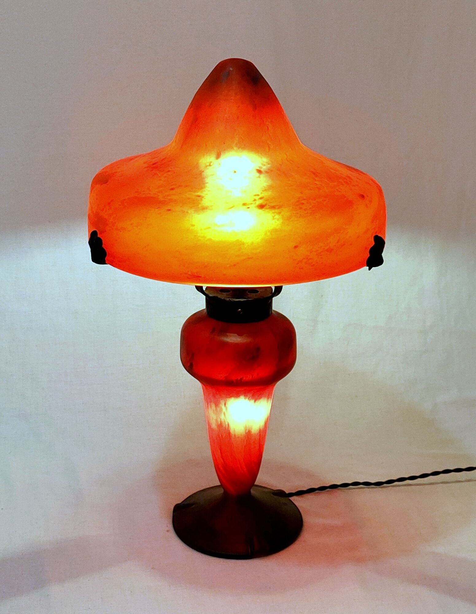 Champignon art-nouveau lamp signed schneider charles - foot and lampshade in glass paste