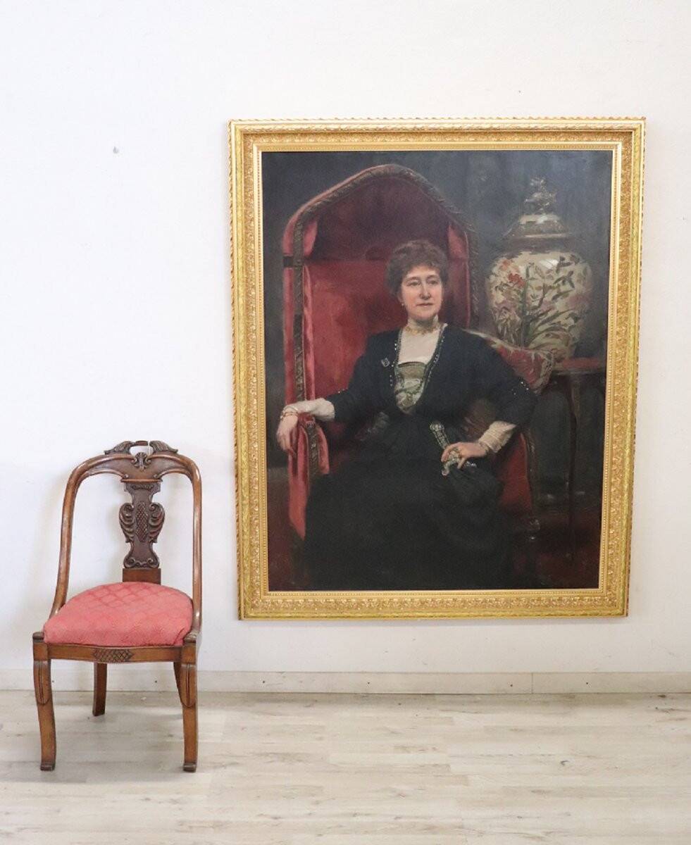 Large oil painting on canvas, portrait of a lady, signed and dated 1913