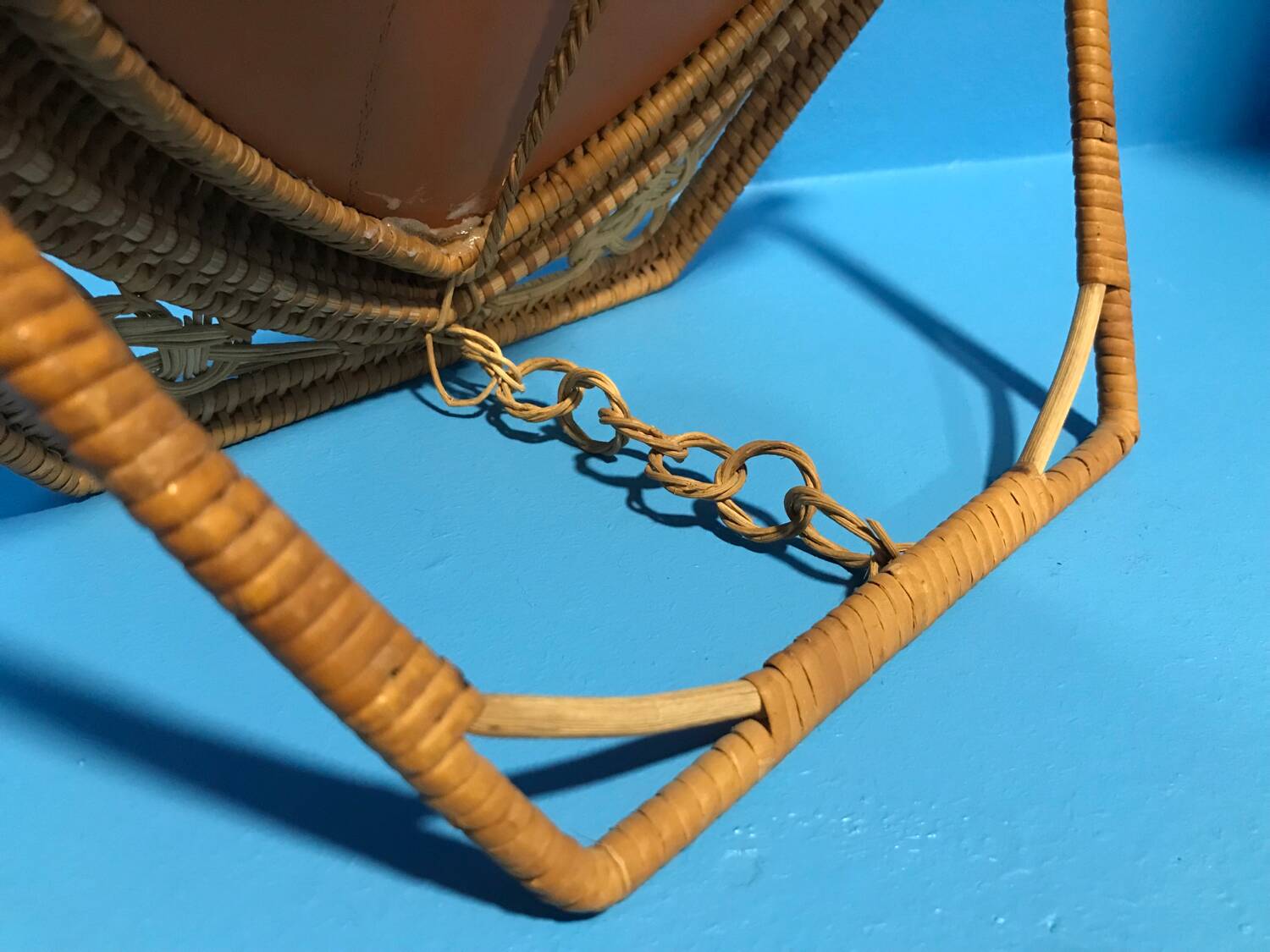 Old vintage wicker rattan mirror