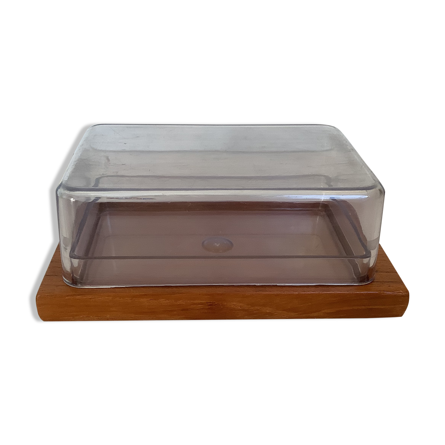 Teak and plastic butter dish