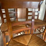 Set of 6 straw chairs style Directoire Solid cherry wood