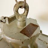 Black enamel and cast iron industrial cage pendant light , 1950s