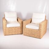 Paire de fauteuils en jonc tressé
