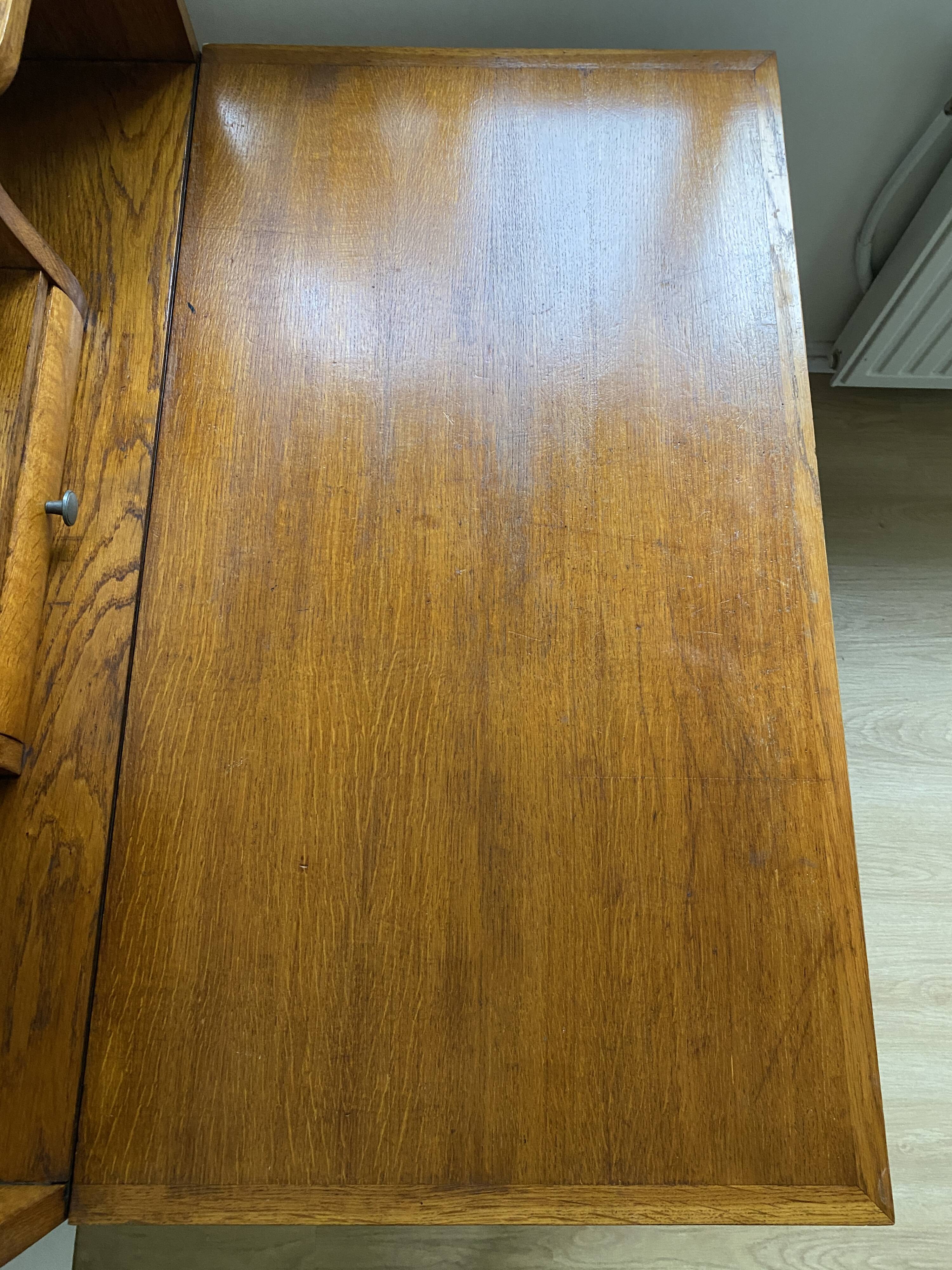 Wooden console table / vintage folding desk with mirror and small drawer