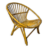 Adult basket armchair in vintage wicker rattan 1960s