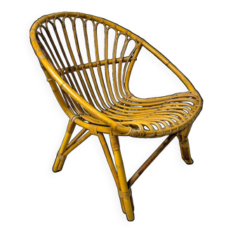 Adult basket armchair in vintage wicker rattan 1960s