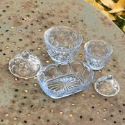 Lot consisting of 3 glassware, lavender blue, two jars with lids and a pocket emptier, vintage