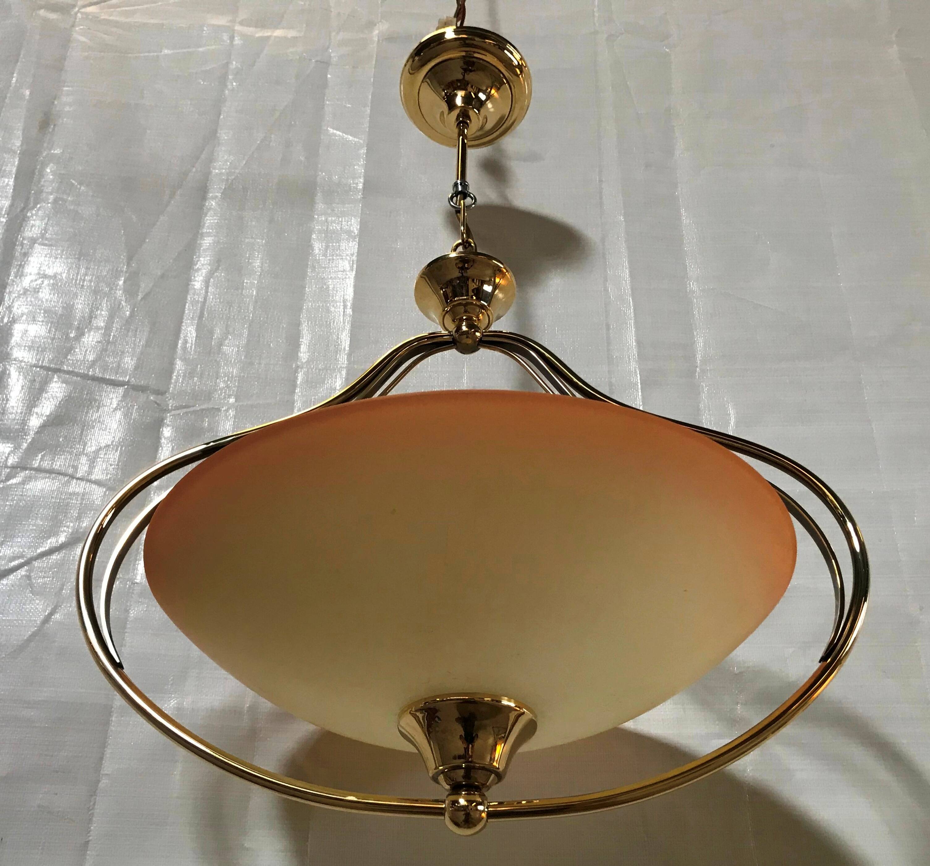 Early 20th Century Art Deco Style Brass Chandelier