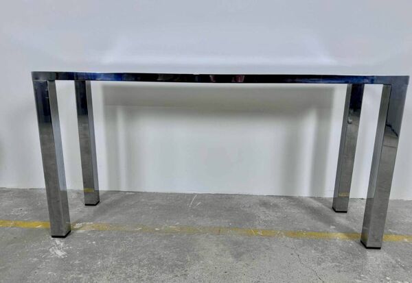 Console senventies structure chrome plateau marbre blanc