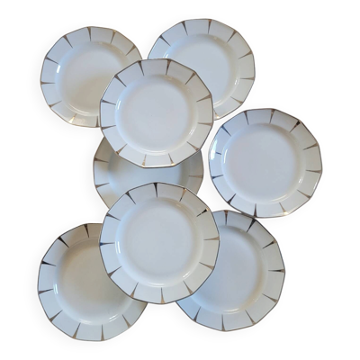8 Assiettes à Dessert en Porcelaine de Limoges - Liseré Argent, Mi-XXe