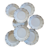 8 Assiettes à Dessert en Porcelaine de Limoges - Liseré Argent, Mi-XXe