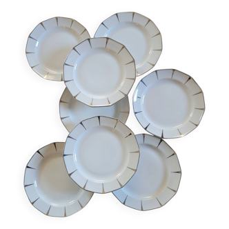 8 Dessert Plates in Limoges Porcelain - Silver Rim, Mid-20th Century