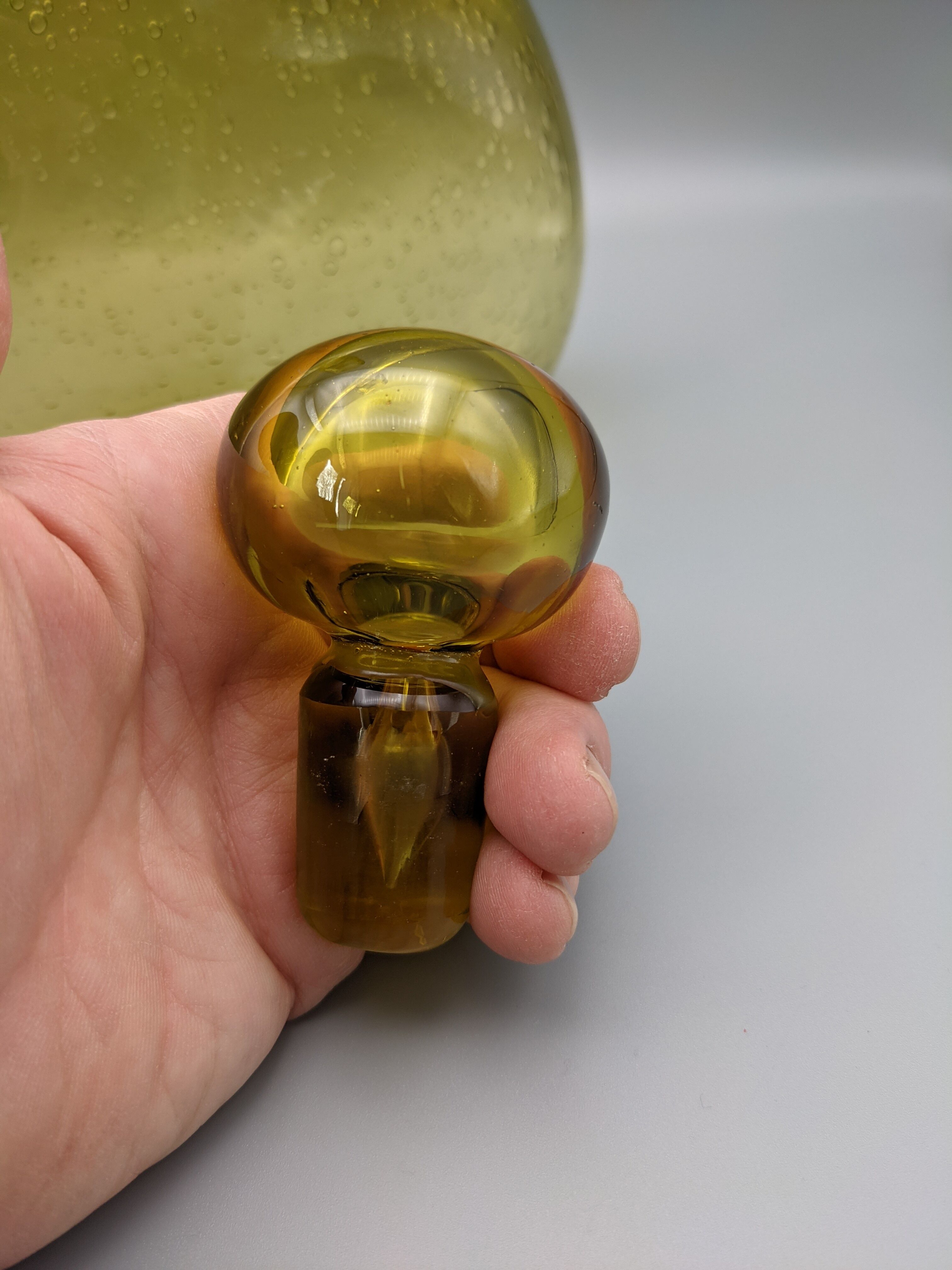 Cognac decanter in bubbled blown glass