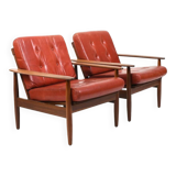 Pair of Danish / Scandinavian Teak Easychairs wit Leather 1960s