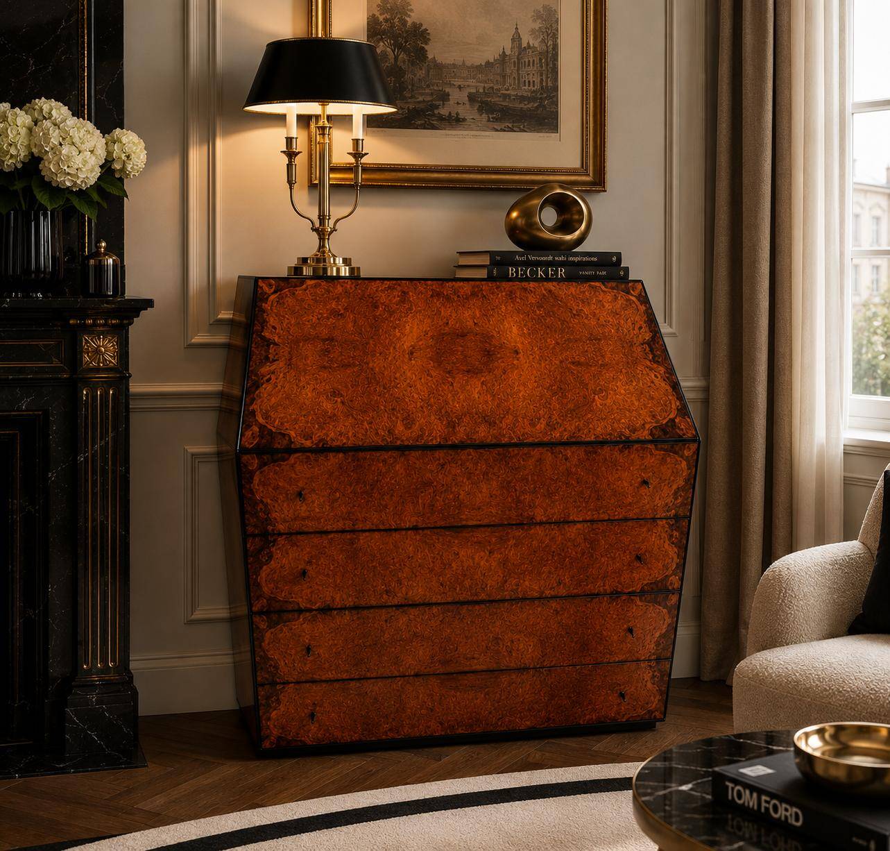 Italian Secretary Chest of Drawers by Voltan Marbella, 1970s