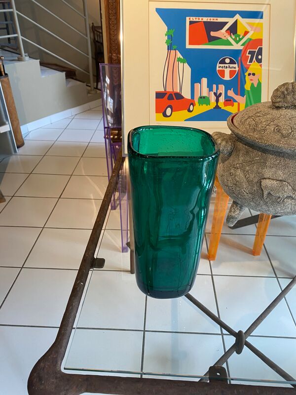 Vase en verre signé design scandinave vintage