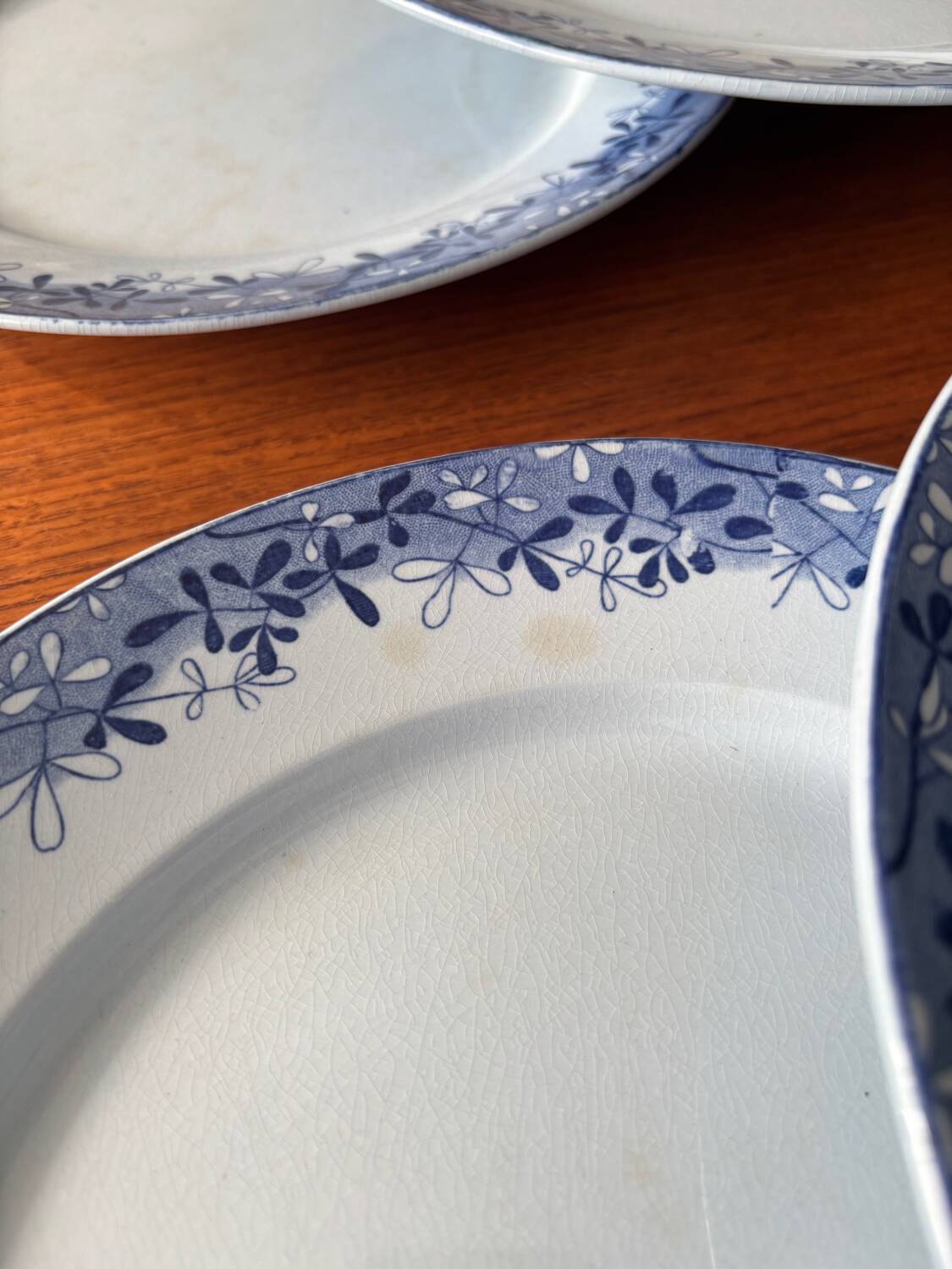 Set of 6 mimosa plates from Sarreguemines, old blue earthenware