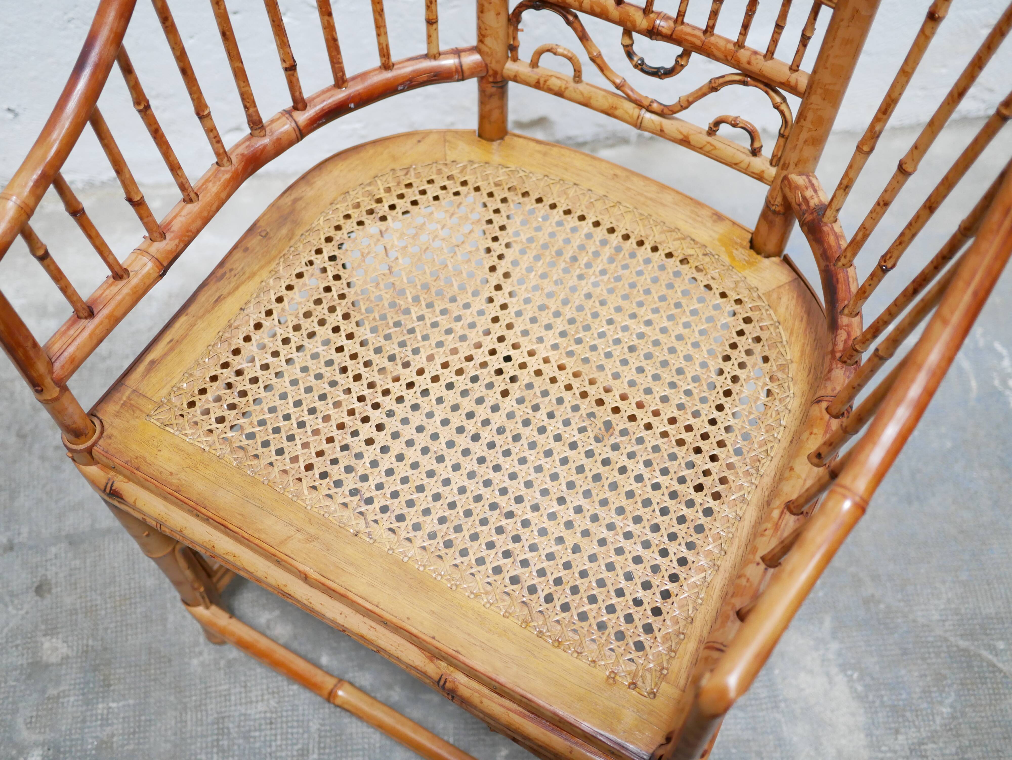 Vintage armchair canned in bamboo