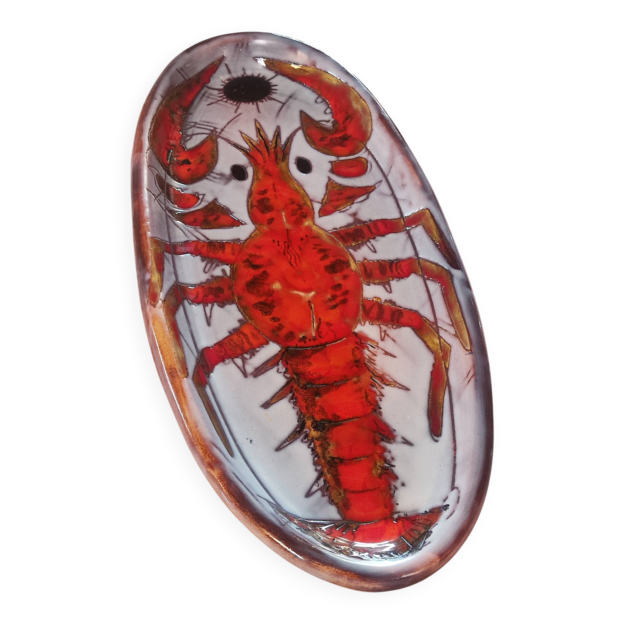 Vallauris earthenware plate signed by Kurt and Monique Brunner - lobster