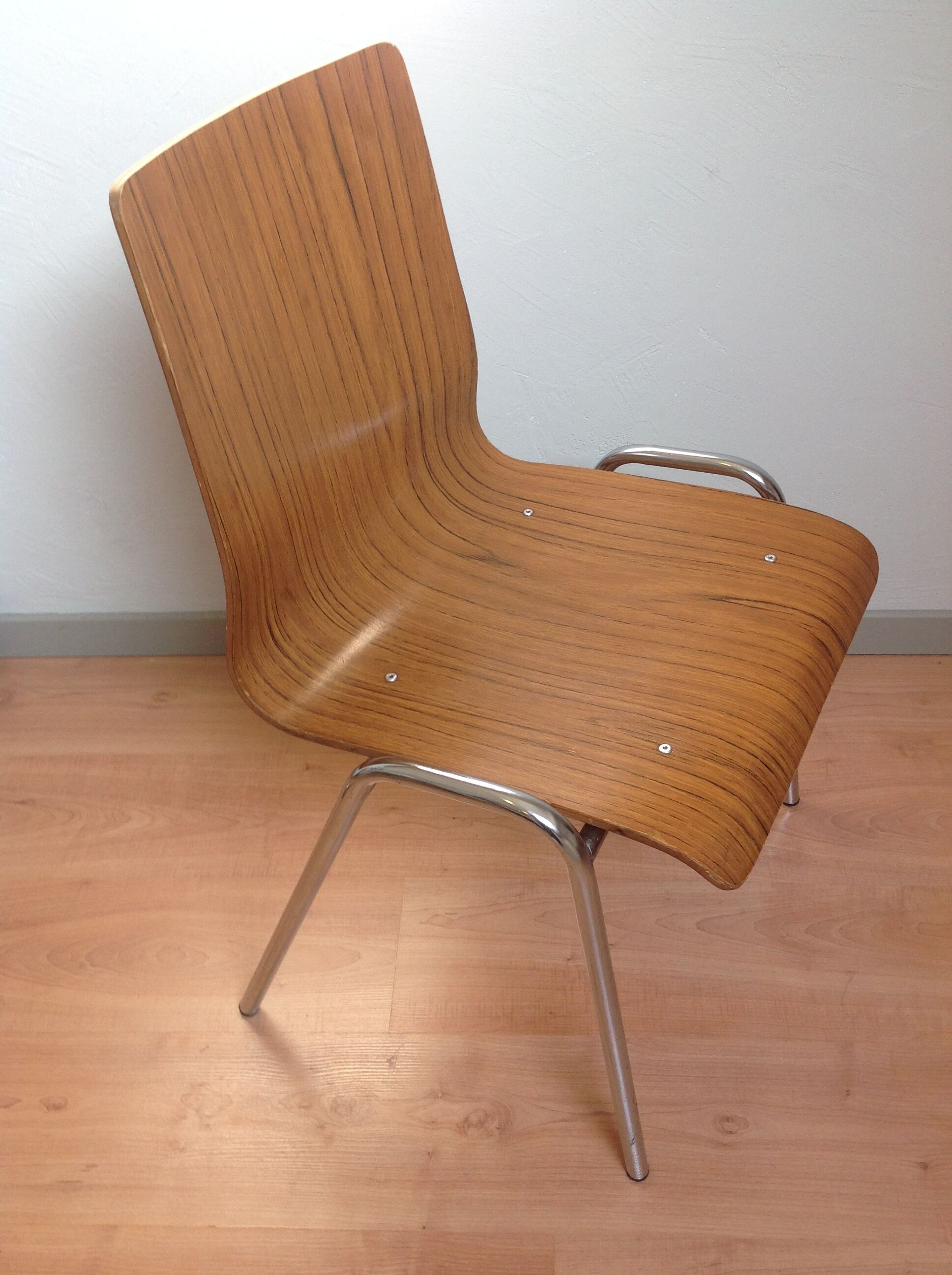 Multiplied wooden chair and chrome feet, vintage 60/70s