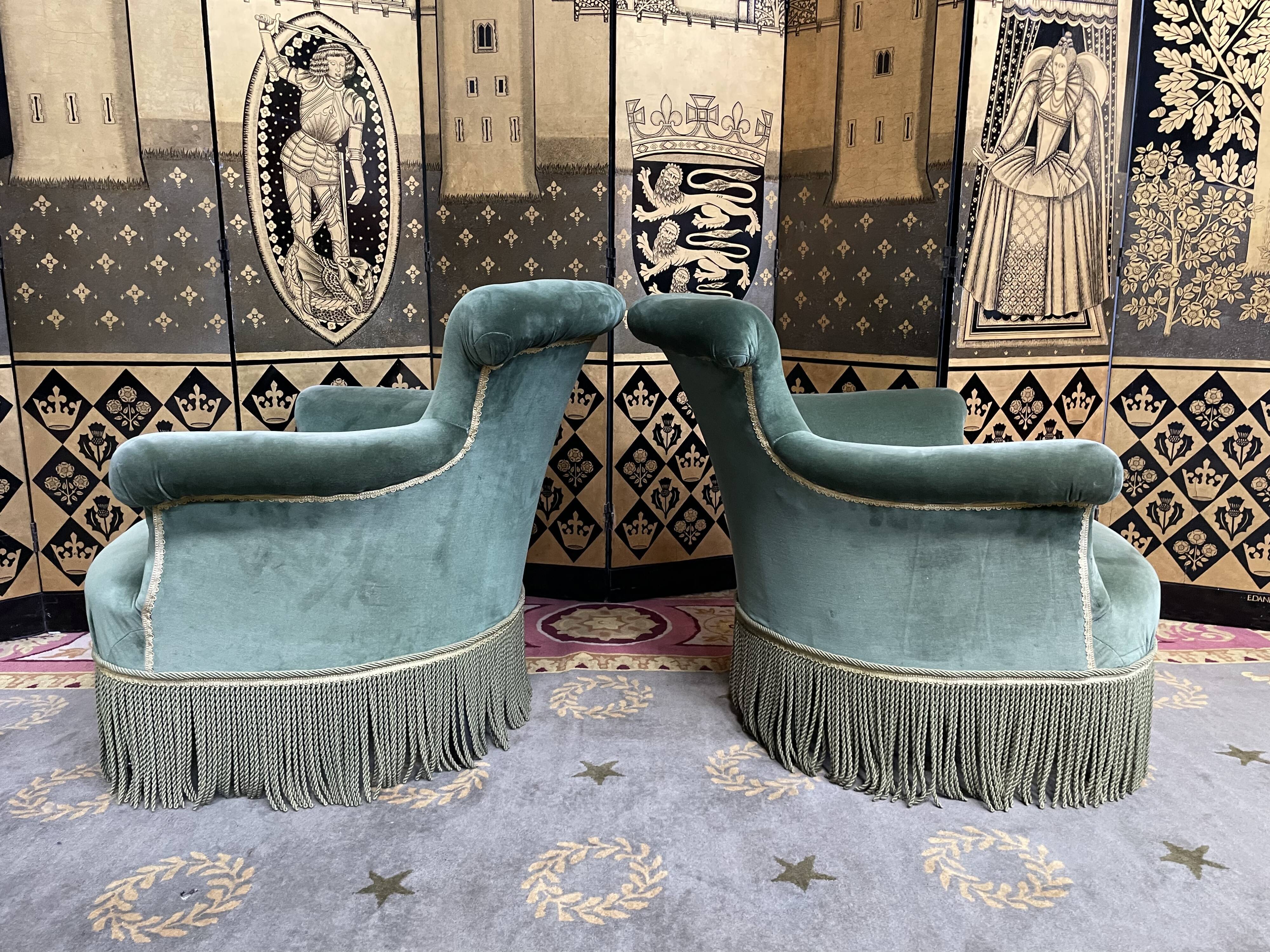 Paire de fauteuils crapaud époque Napoléon III velours vert