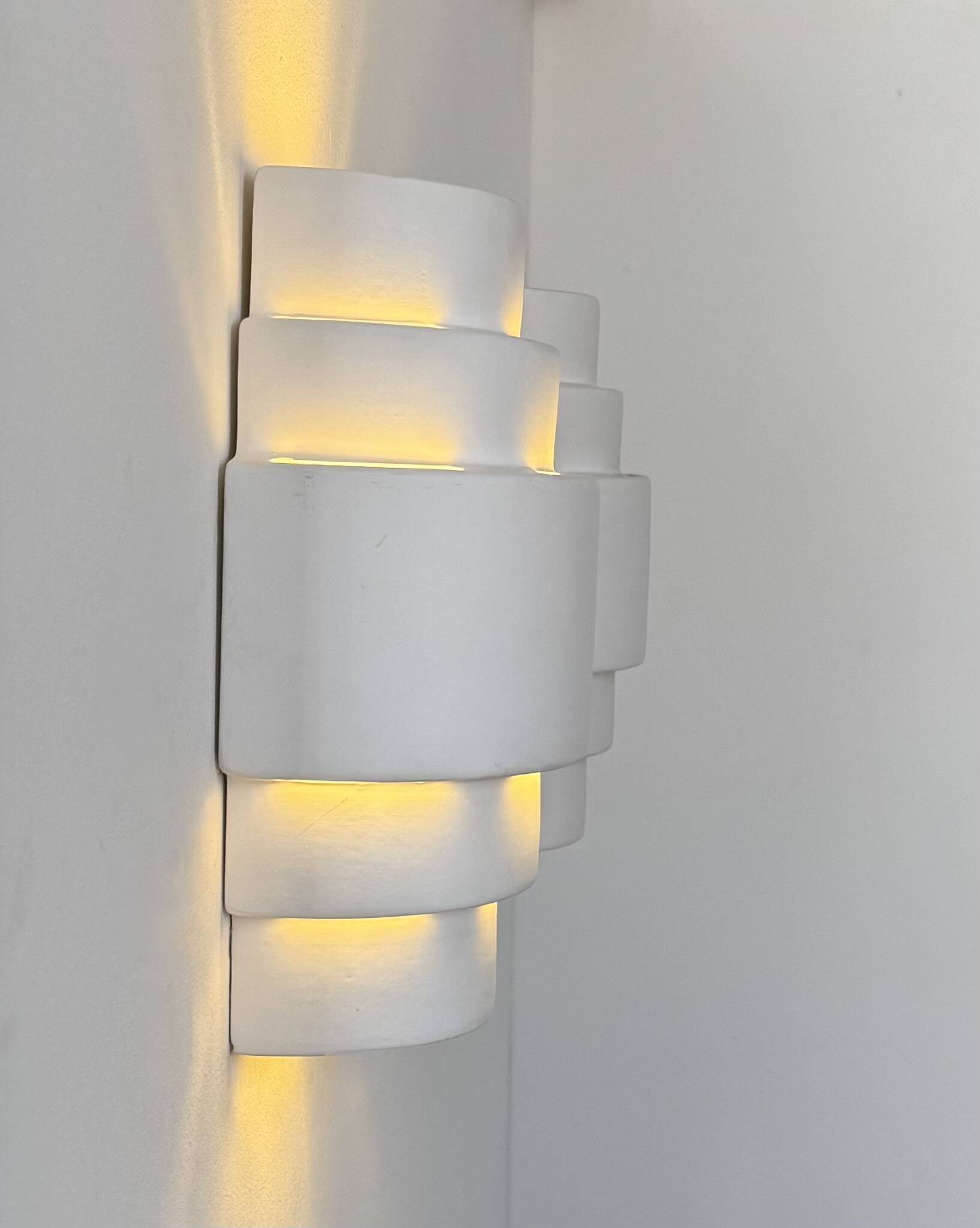Pair of vintage plaster wall lights, matte white, France, 1980.