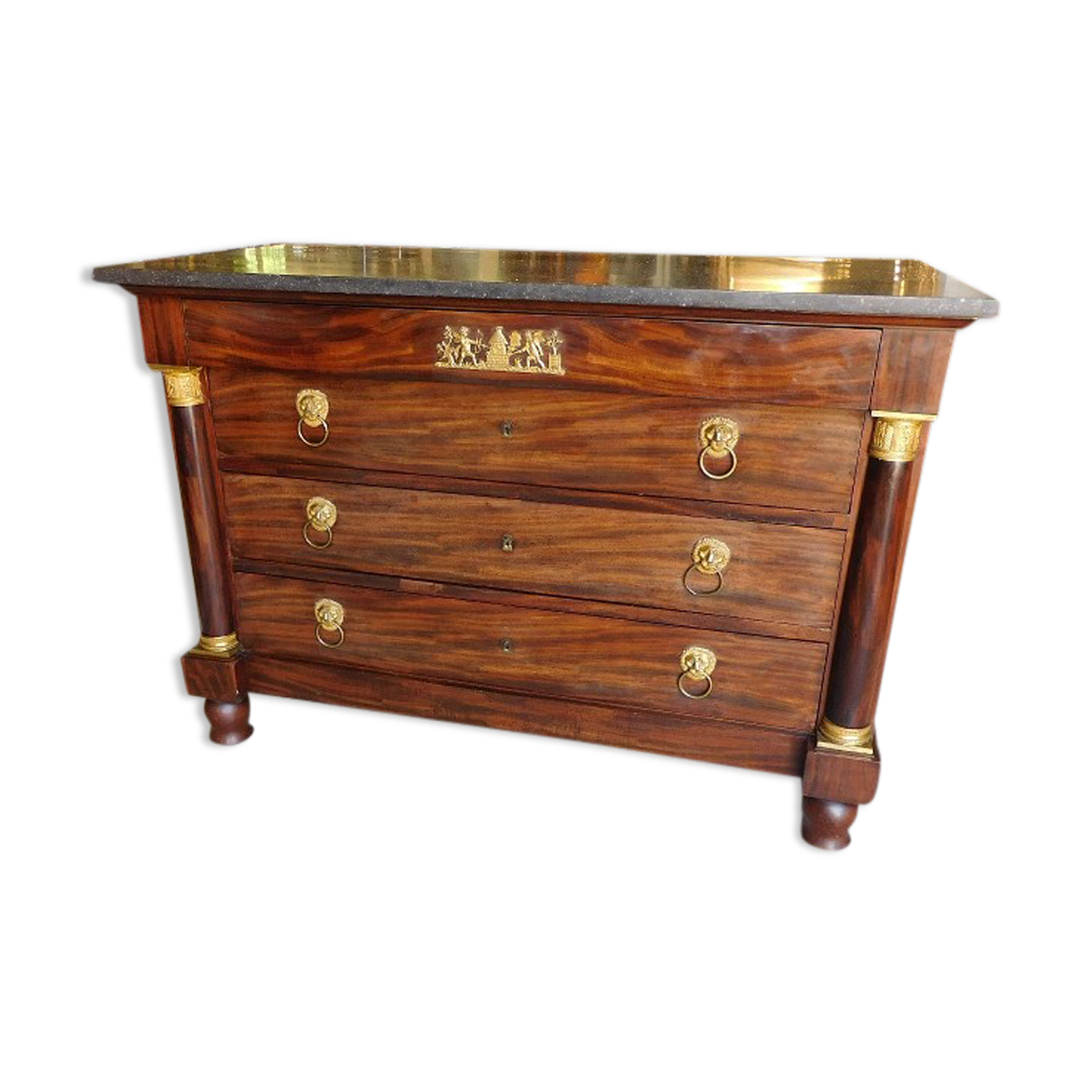 Empire dresser 4 drawers in mahogany and bronze