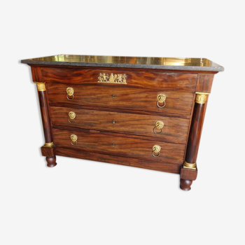 Commode Empire 4 tiroirs en acajou et bronze