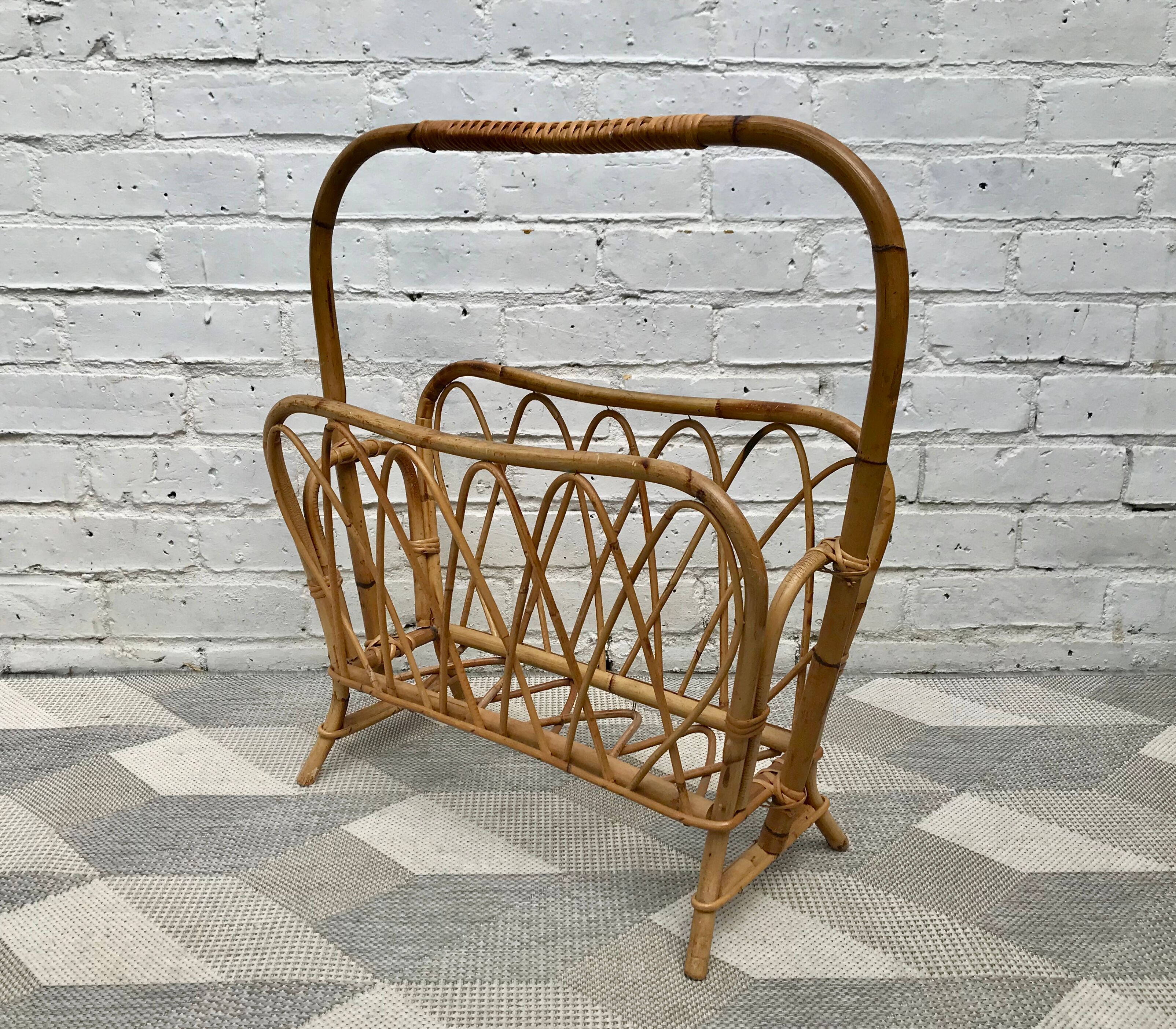 Vintage retro wicker magazine rack