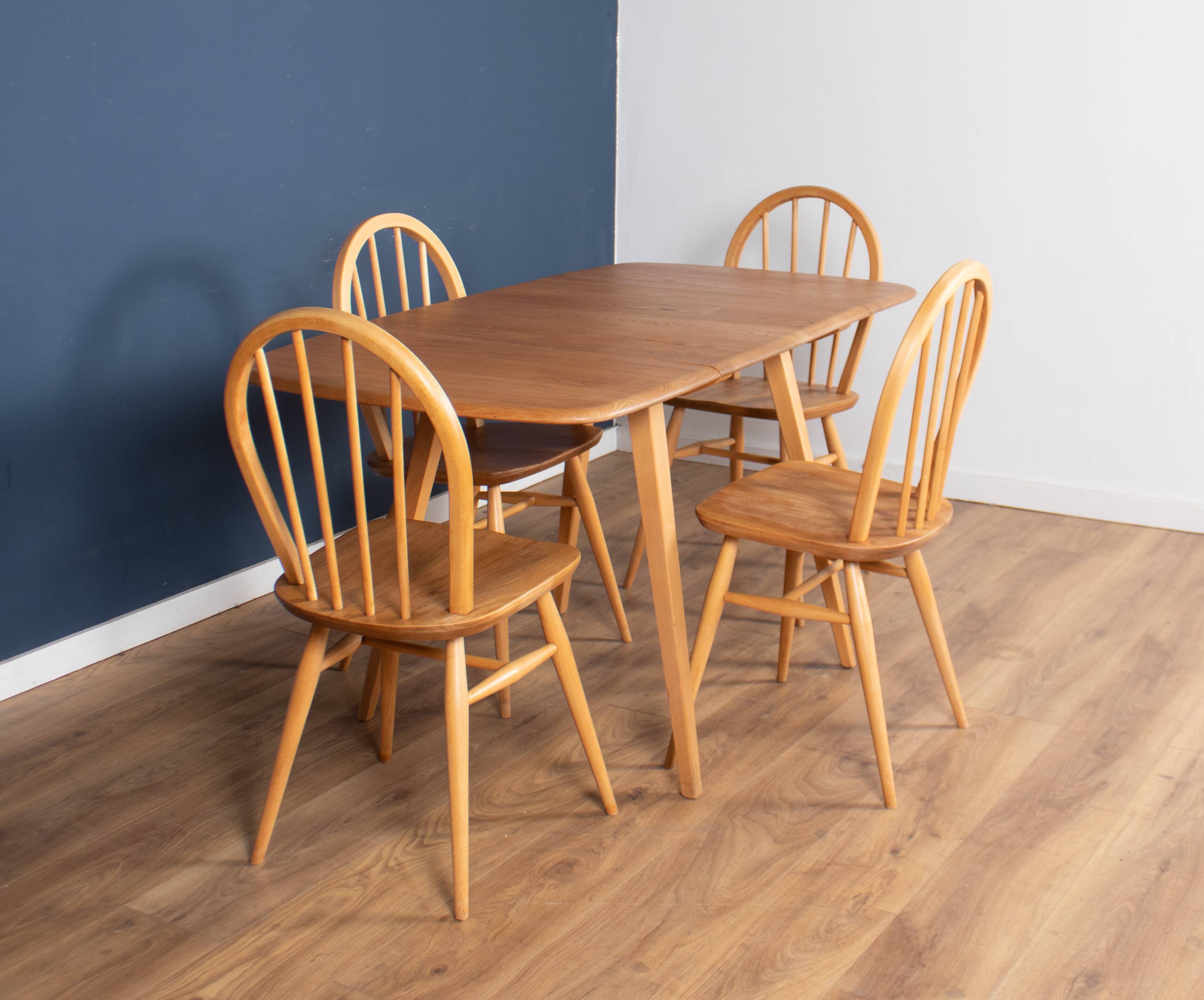 Retro Blonde Ercol Model 383 Dining Table & Four Model 370 Windsor Kitchen Dining Chairs