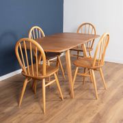 Retro Blonde Ercol Model 383 Dining Table & Four Model 370 Windsor Kitchen Dining Chairs