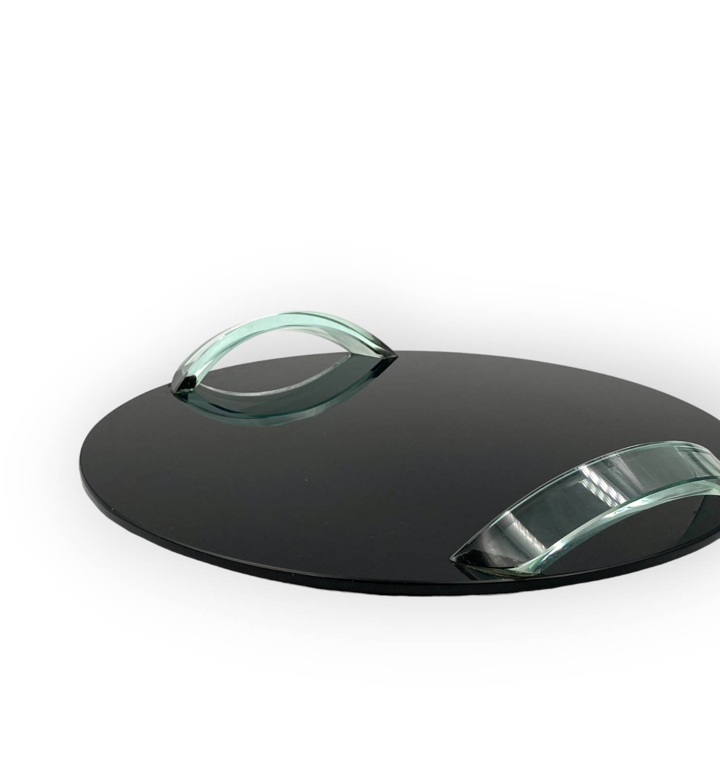 Hollywood regency black glass tray, Italy 1970s