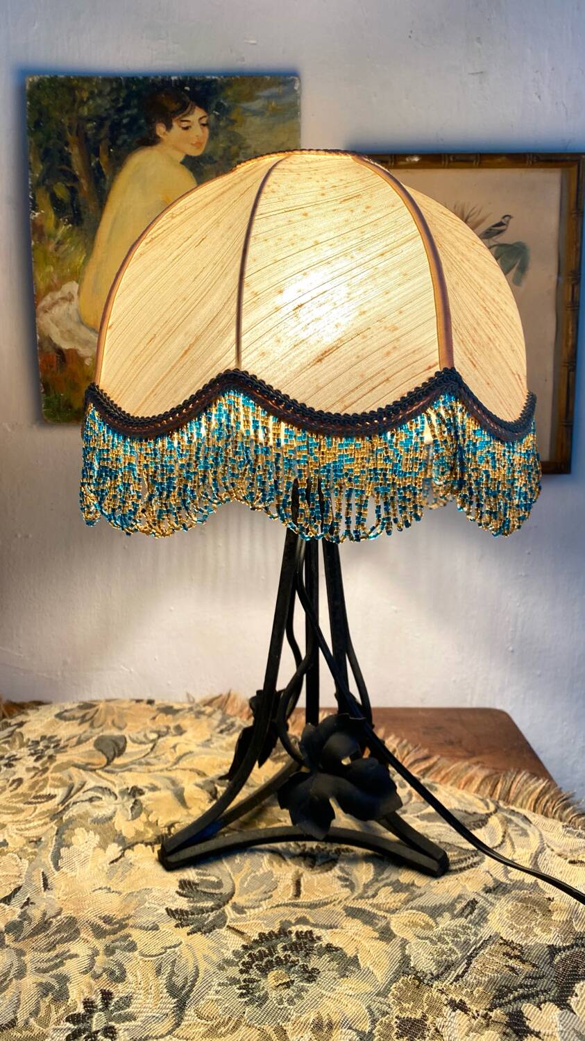 Retro wrought iron and pearl lamp